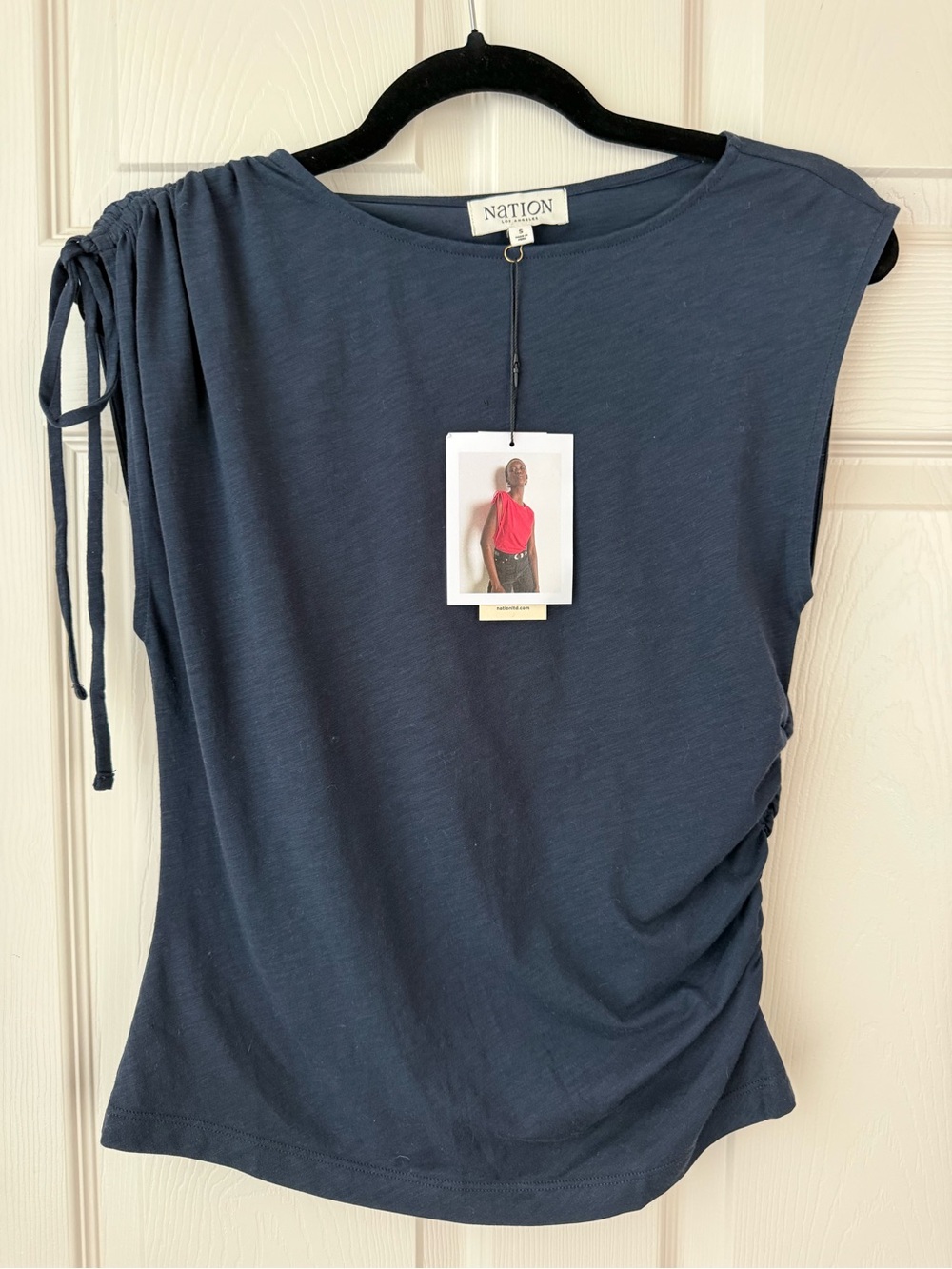 Nation LA  Side-Ruched Drawstring Tank Top Navy small